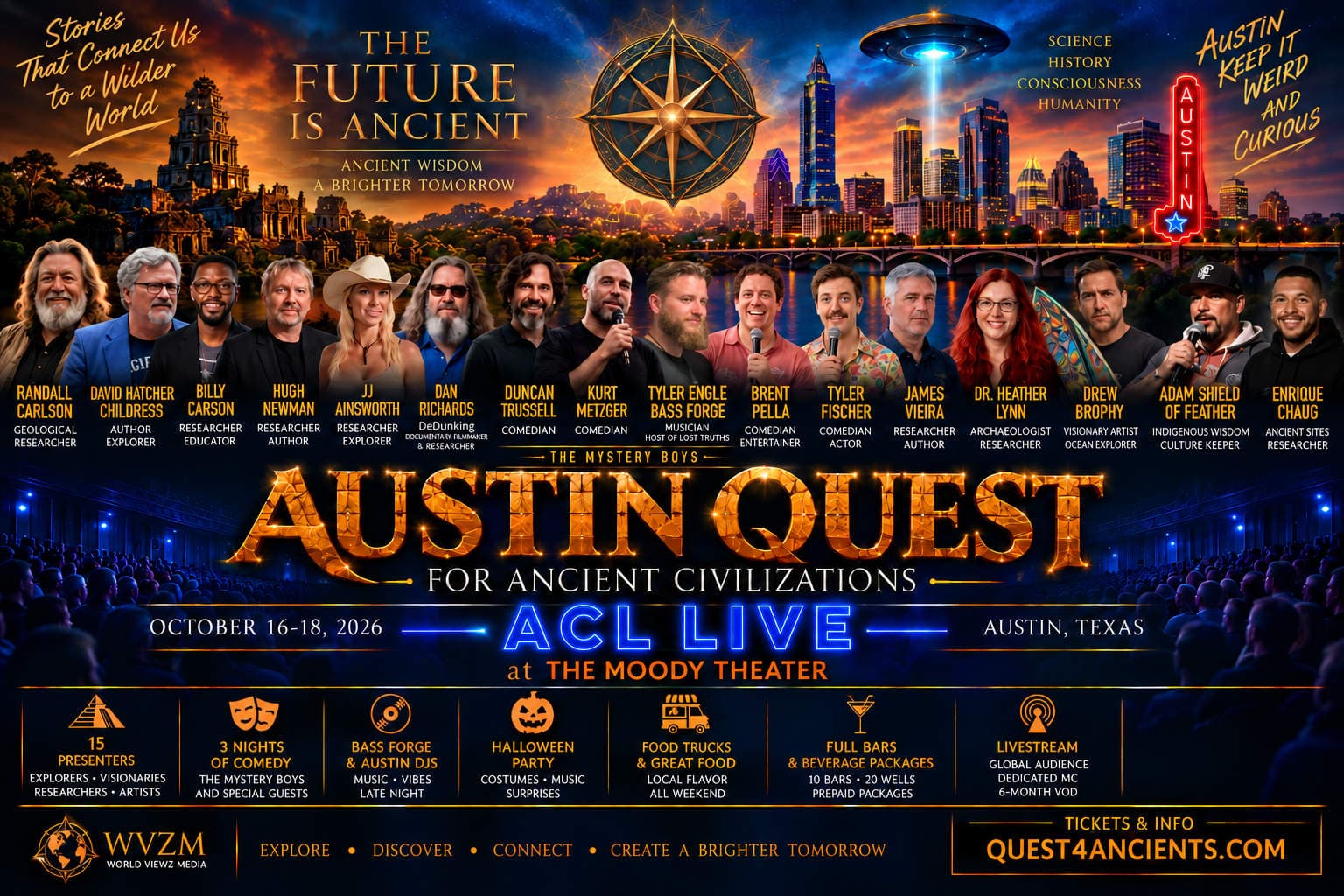 Austin Quest for Ancient Civilizations — full event poster with speaker lineup