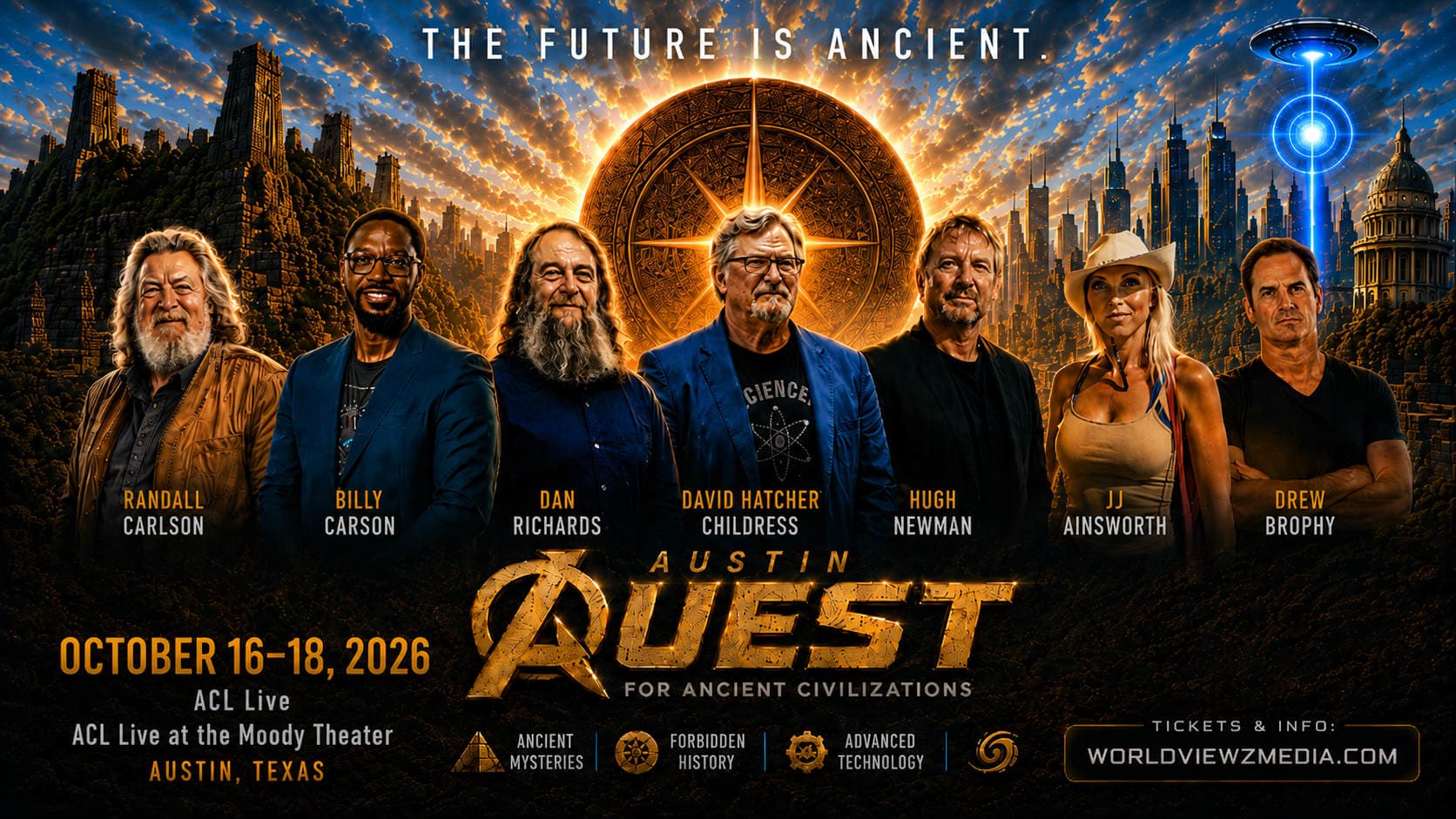 Austin Quest for Ancient Civilizations — full event poster with speaker lineup